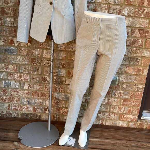 J. Crew Jacket Women's Sz 6t Seersucker Gray and White Striped One-Button Suit - Picture 2 of 9